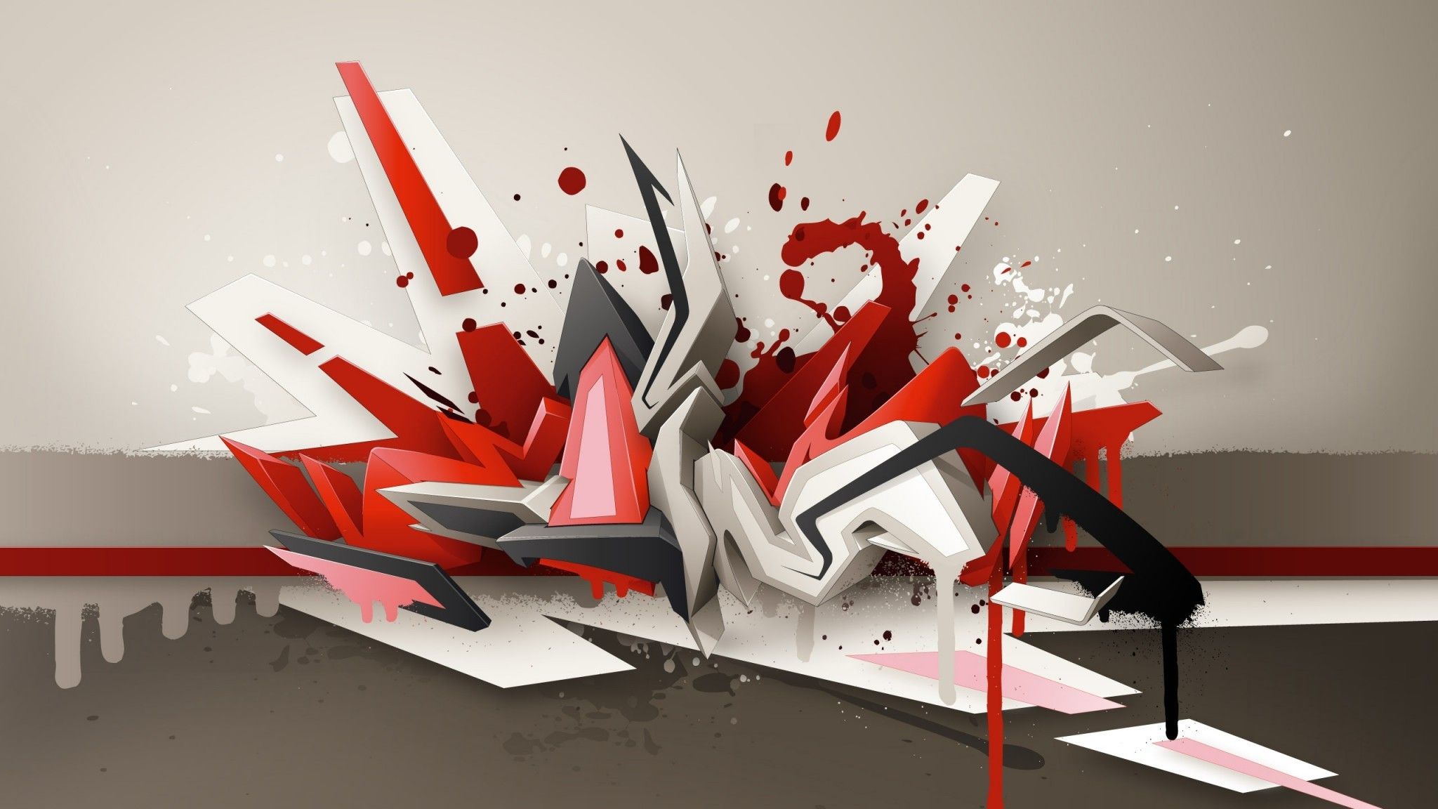 Graffiti 3D astratto rosso nero, 2048x1152 Hi-Res, PC Desktop