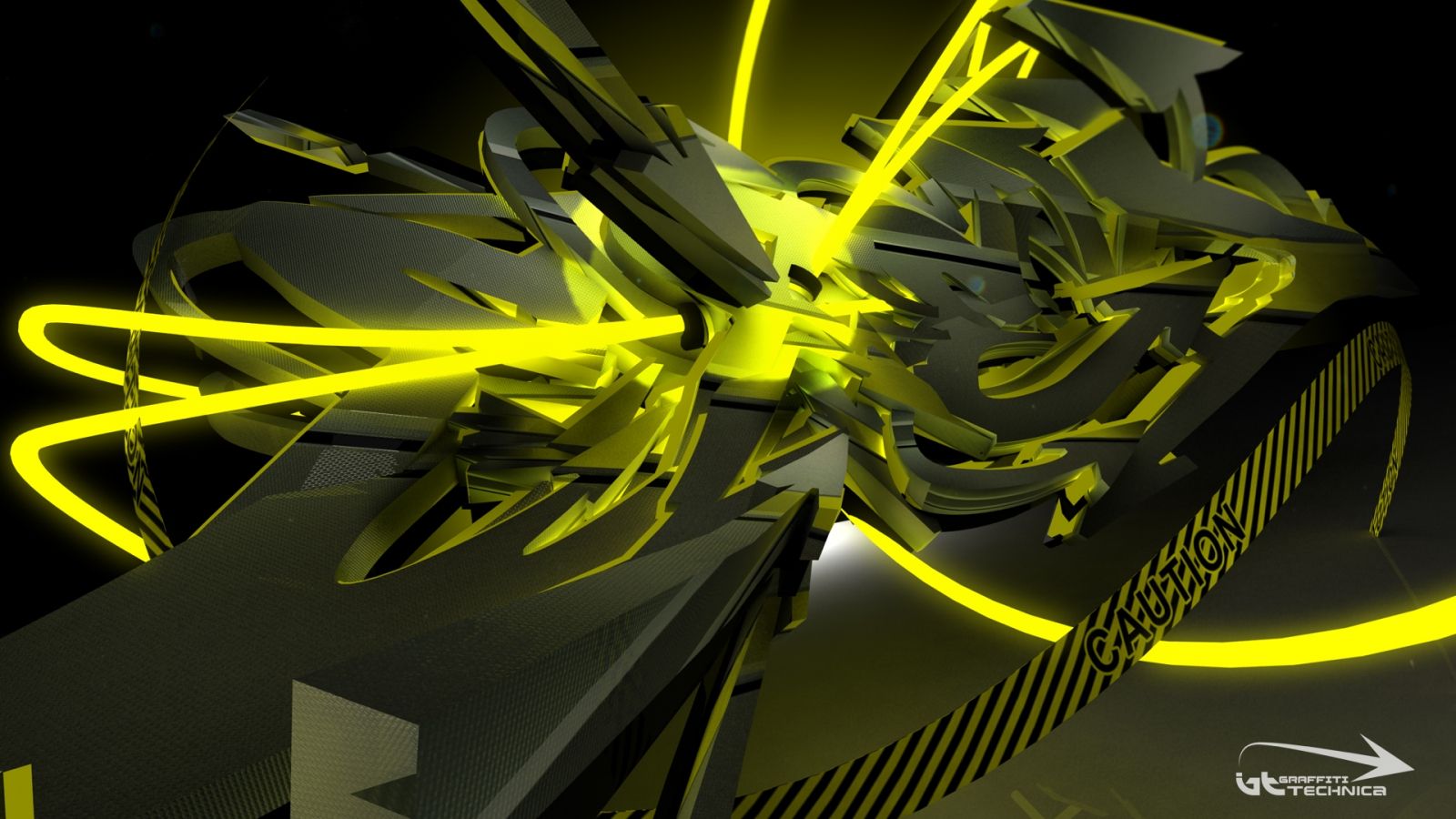 Graffiti 3D astratto giallo nero, 1600x900 HD Ready, PC