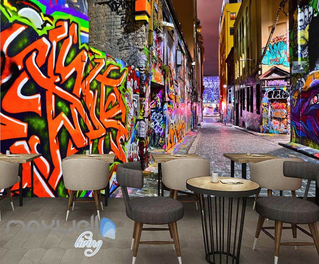 Vicolo con murales graffiti colorati, 1024x848 HD, Laptop