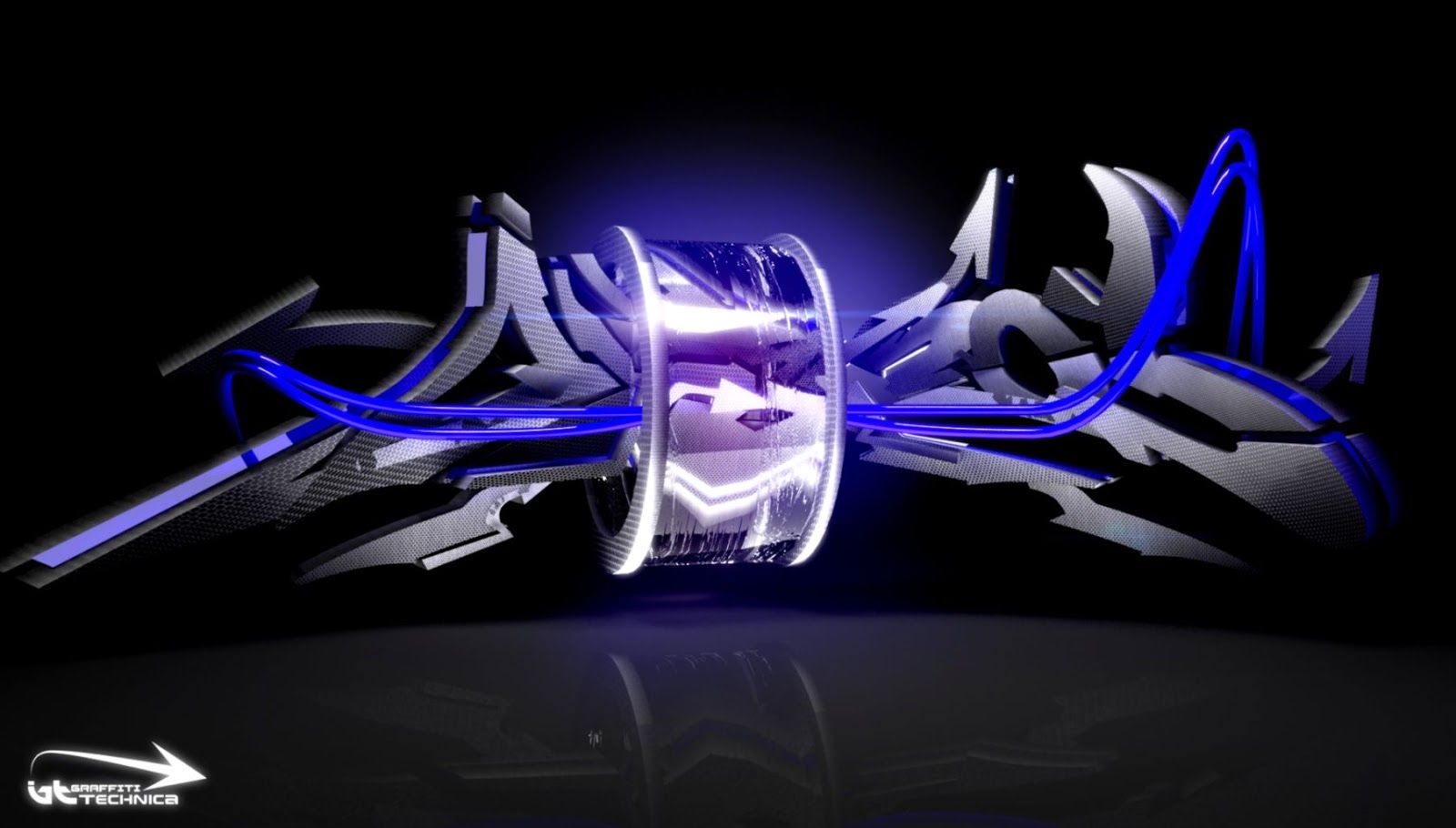 Graffiti 3D blu metallico, 1600x910 HD Ready, Desktop
