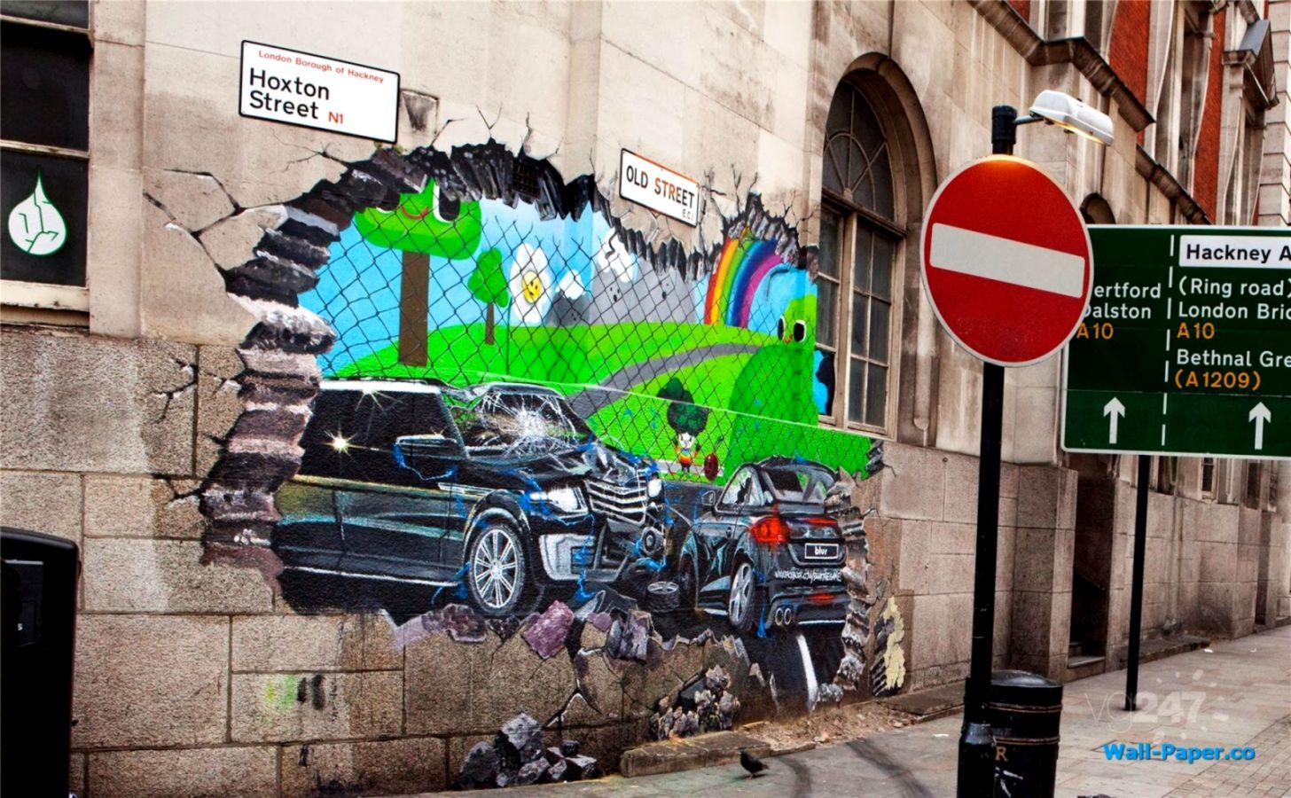 Graffiti 3D auto sfondano muro, 1456x900 HD, Desktop