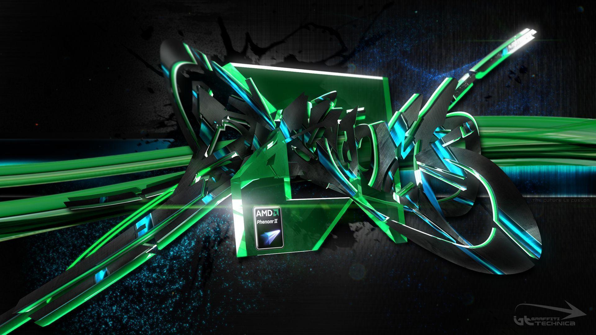 Graffiti 3D verde neon, 1920x1080 1080p, Desktop