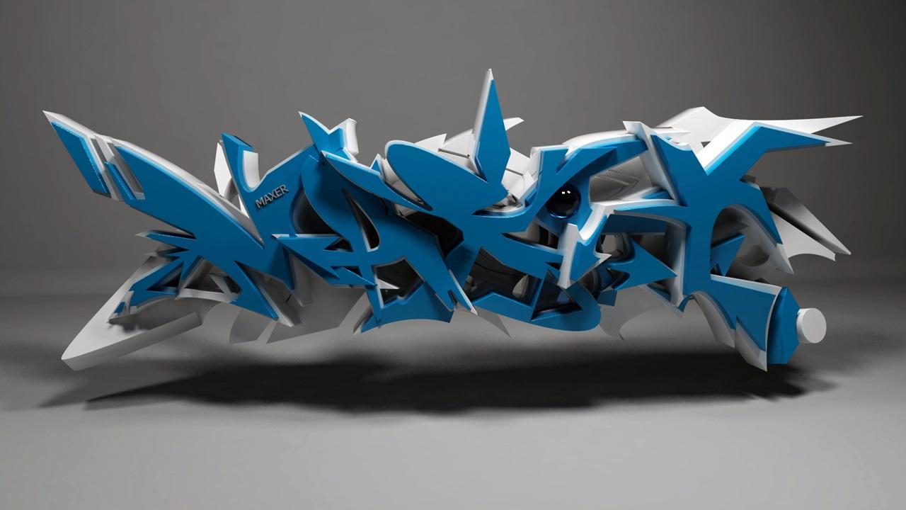 Scritta graffiti 3D blu bianco, 1280x720 720p, PC