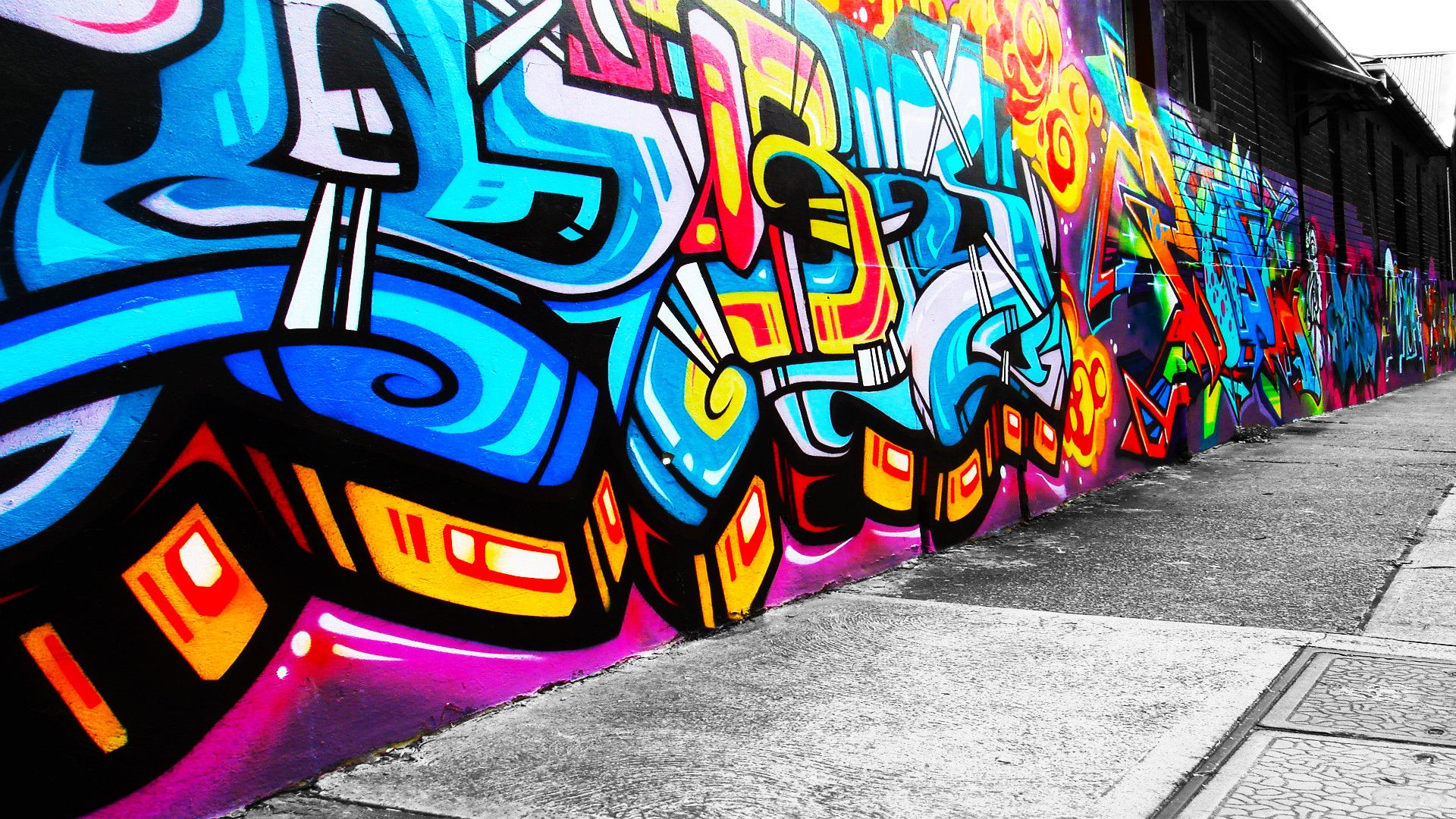 Murale graffiti 3D colorato, 1920x1080 Full HD 1080p, Desktop