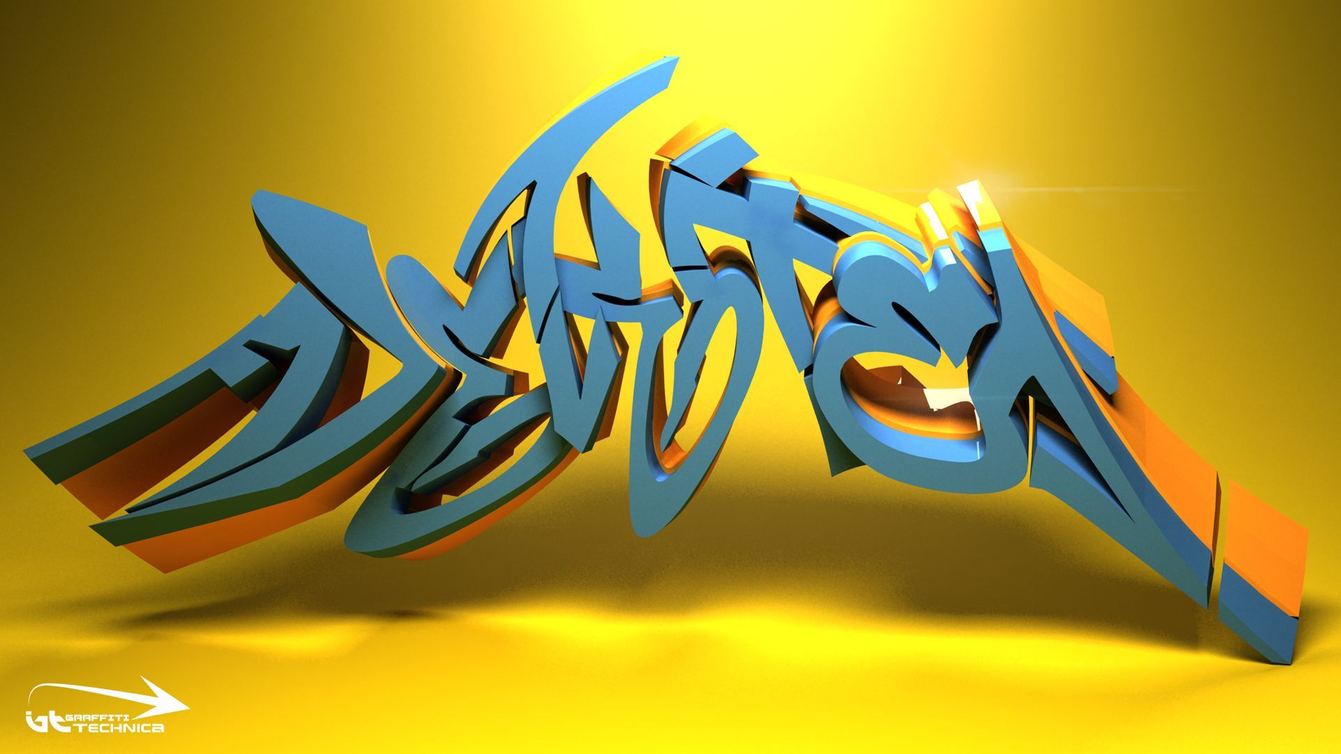 Graffiti 3D lettere blu arancio, 1920x1080 Full HD, PC