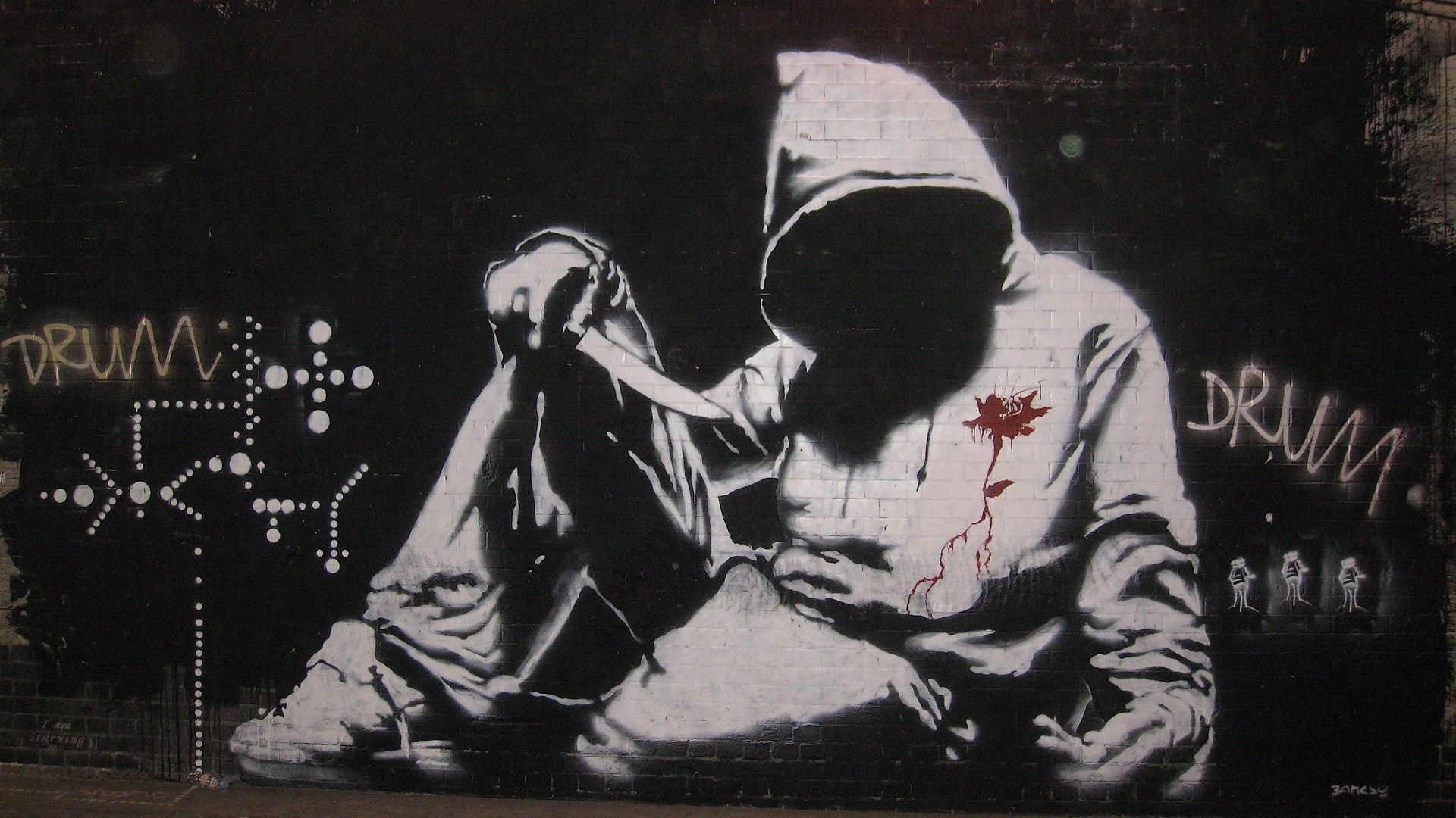 Graffiti figura incappucciata coltello, 1920x1080 Full HD, Laptop