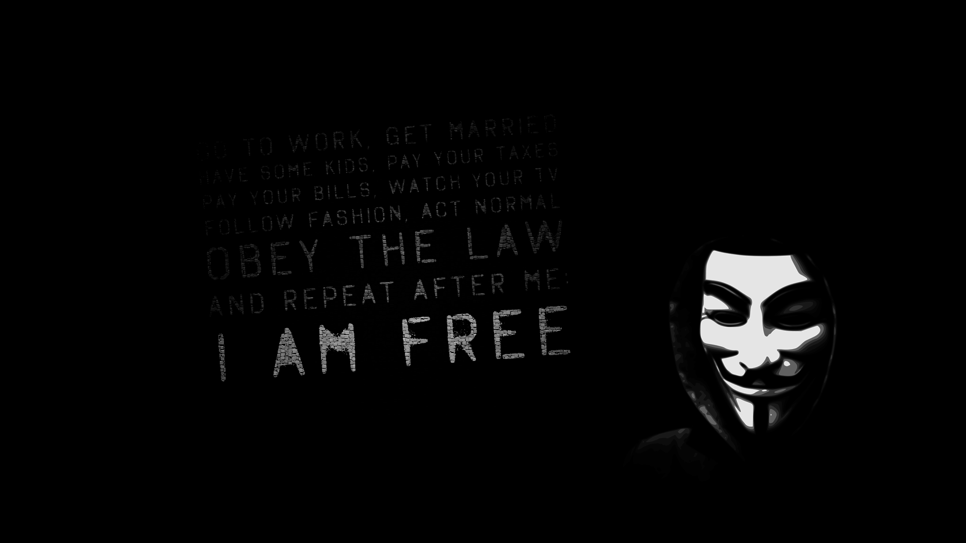 Maschera Anonymous con testo anarchico, 1920x1080 1080p, Desktop