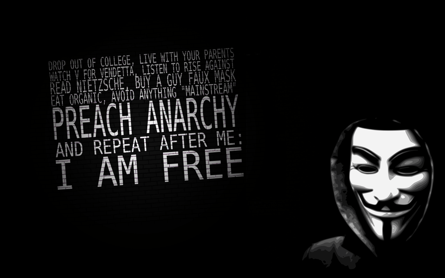Maschera Anonymous testo anarchia, 1440x900 720p, PC