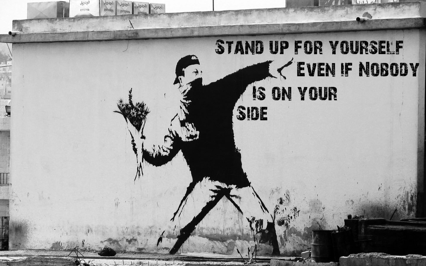 Graffiti Banksy uomo fiori, 1440x900 HD, Desktop
