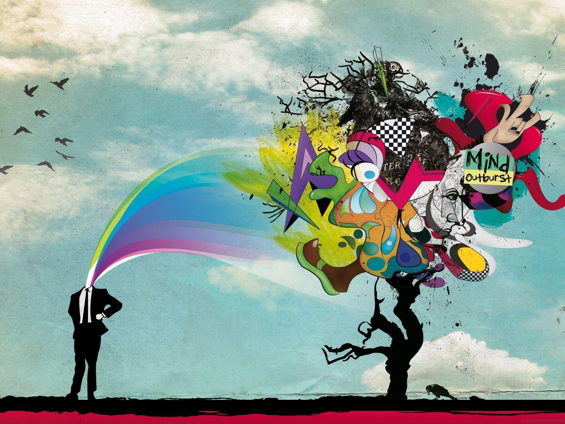 Uomo con arcobaleno e graffiti astratti, 1920x1440 WUXGA, PC