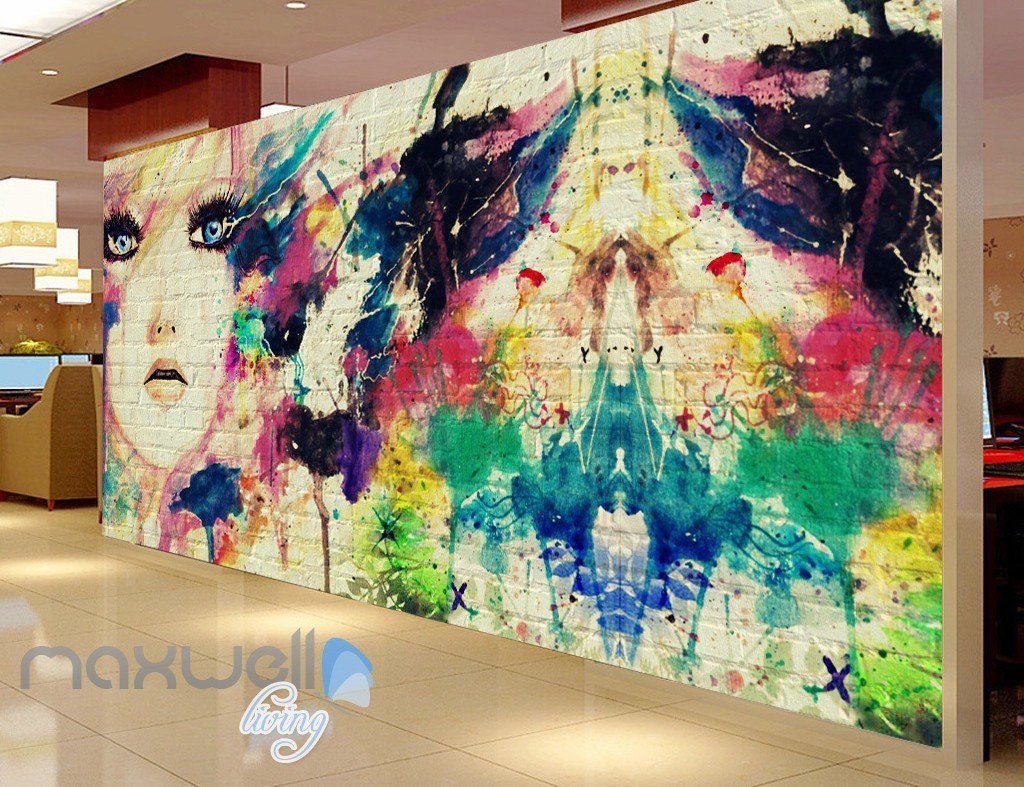 Murale astratto colorato viso donna, 1024x787 HD, Laptop