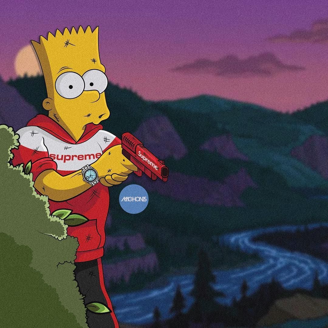 Bart Simpson Supreme con pistola, streetwear, 1080x1080 HD, Laptop