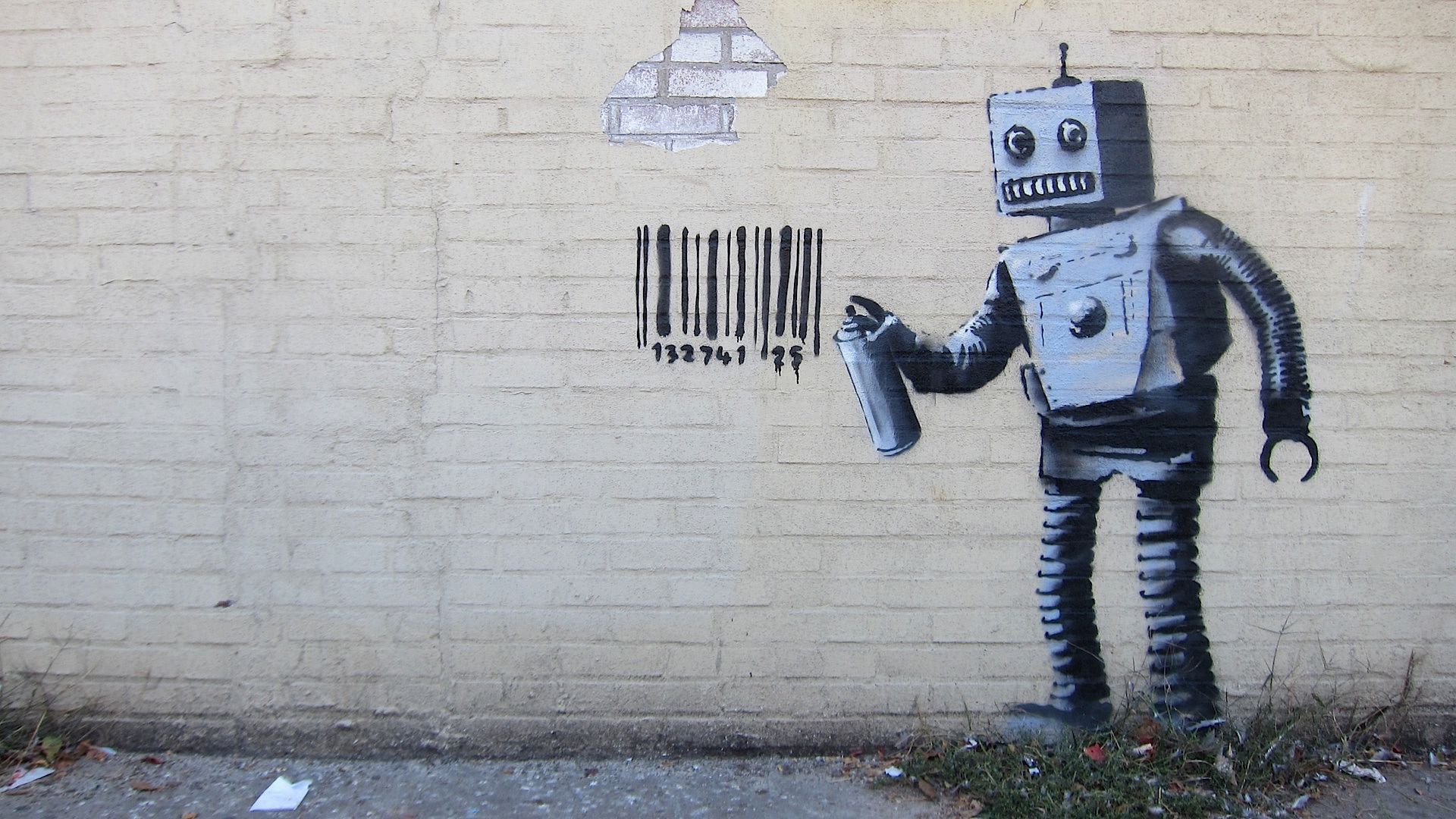 Robot writer con codice a barre, 1920x1080 Full HD 1080p, Desktop