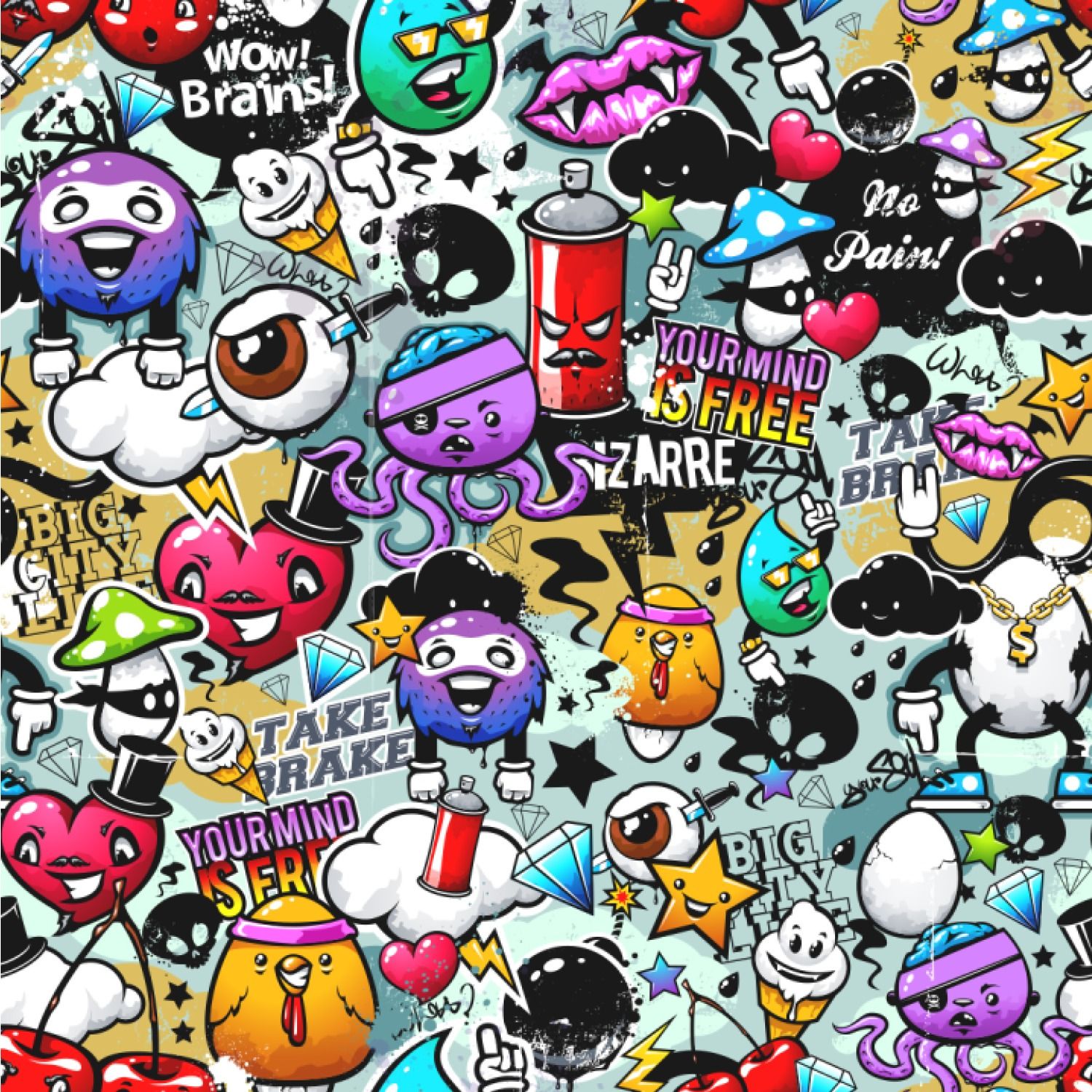 Graffiti colorati personaggi cartoon, 1500x1500 720p, PC
