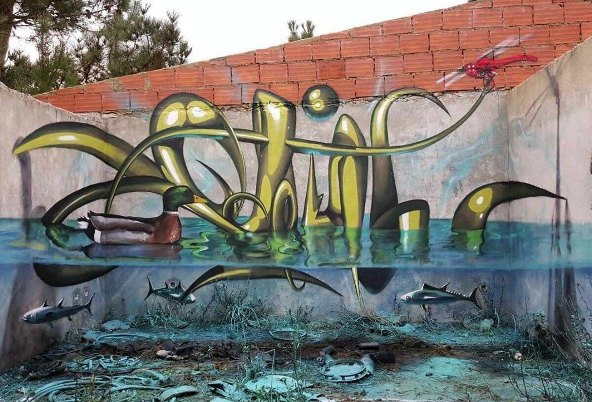 Graffiti 3D anatra e pesci, 1200x816 HD, Laptop