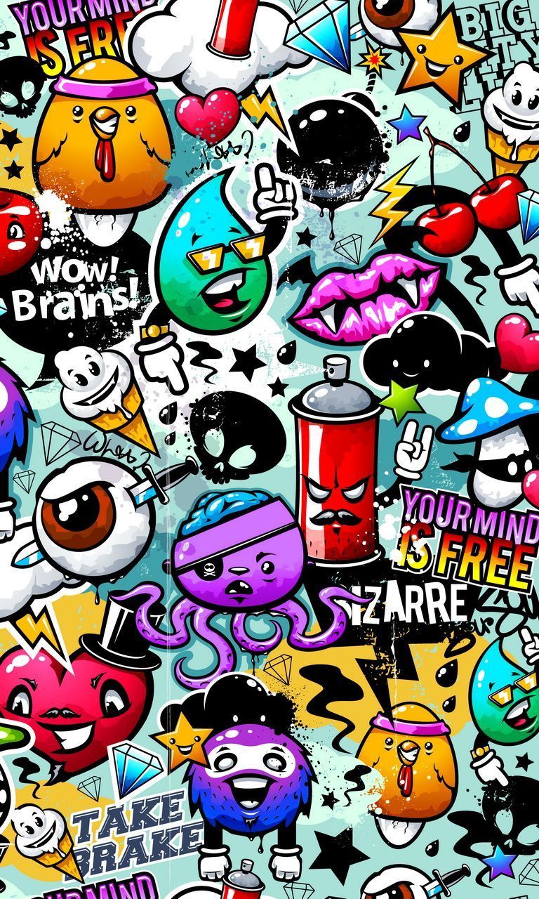 Graffiti doodle personaggi colorati, 768x1280 Full HD Verticale, iPhone