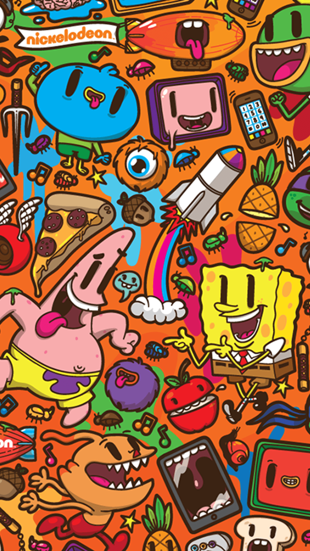 Graffiti Nickelodeon SpongeBob Patrick, cartone animato, 1080x1920 Full HD Verticale, Smartphone