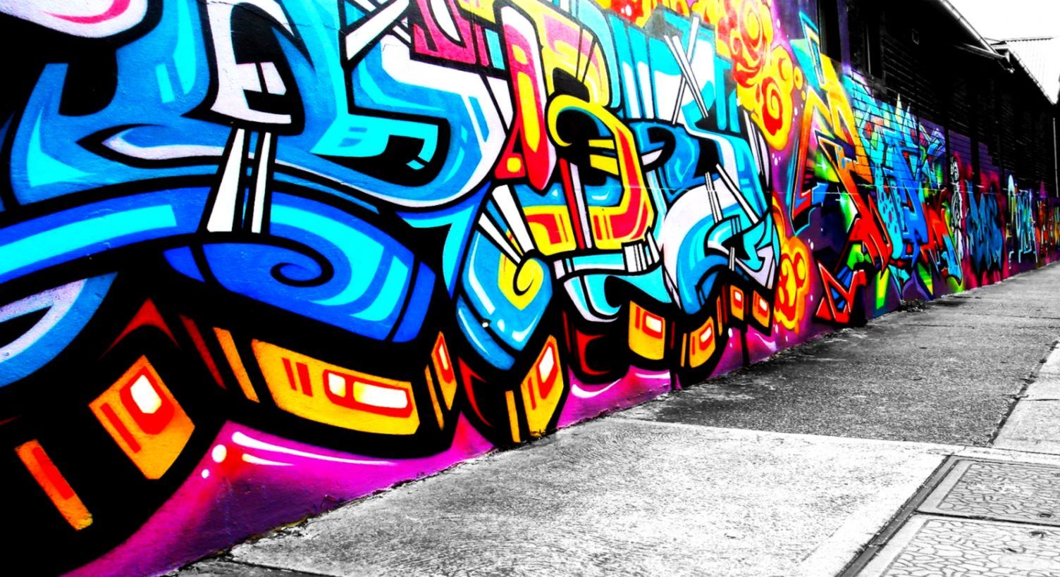 Muro graffiti colorato urbano, 1504x819 HD, Desktop