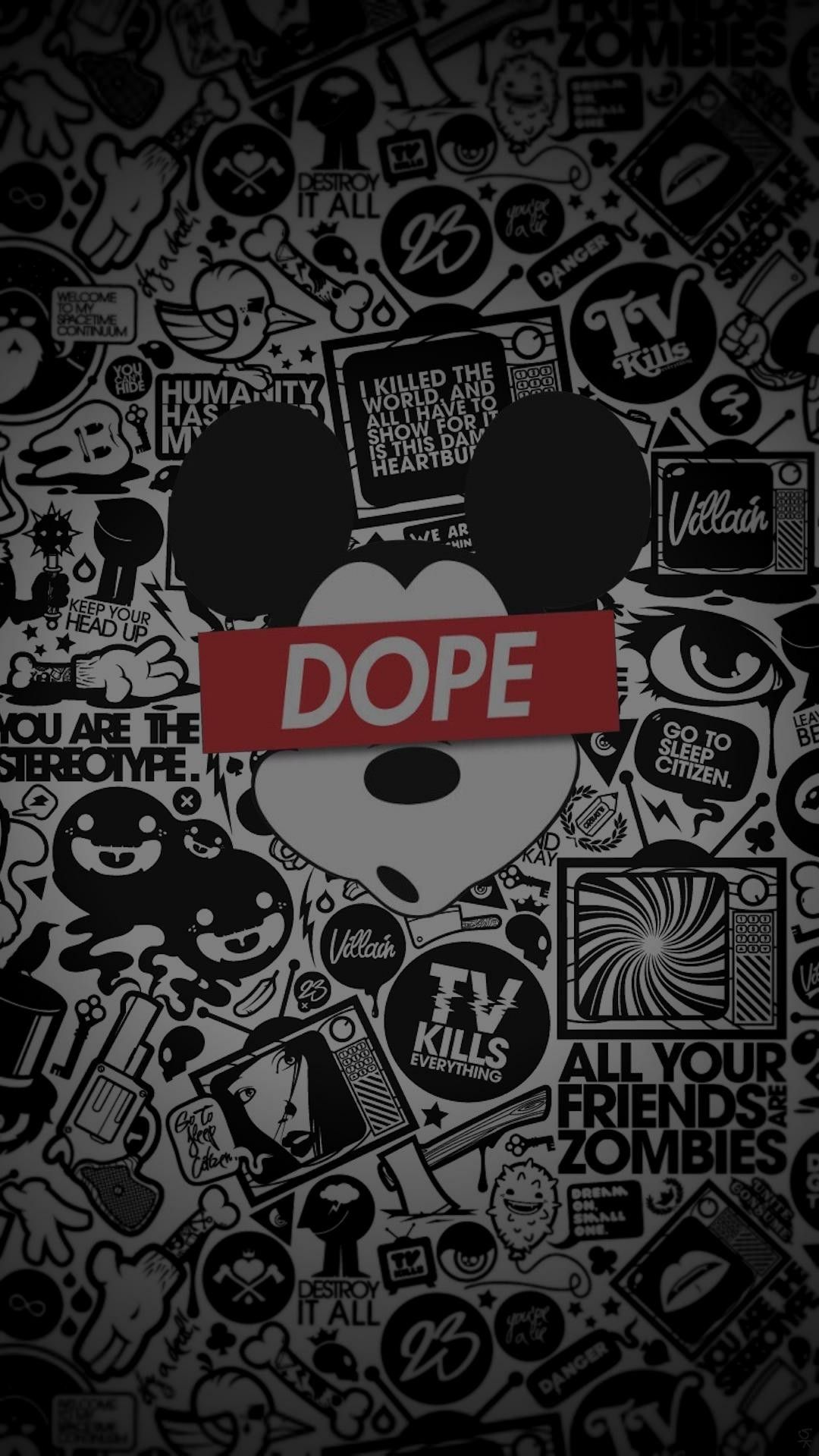 Mickey Mouse Dope graffiti sticker, 1080x1920 Verticale, Telefono