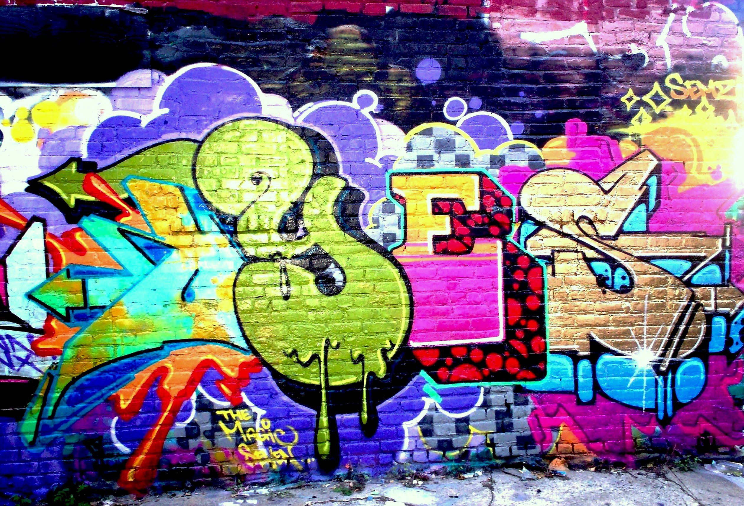 Graffiti colorato su muro mattoni, 2520x1714 alta risoluzione, Lenovo Legion