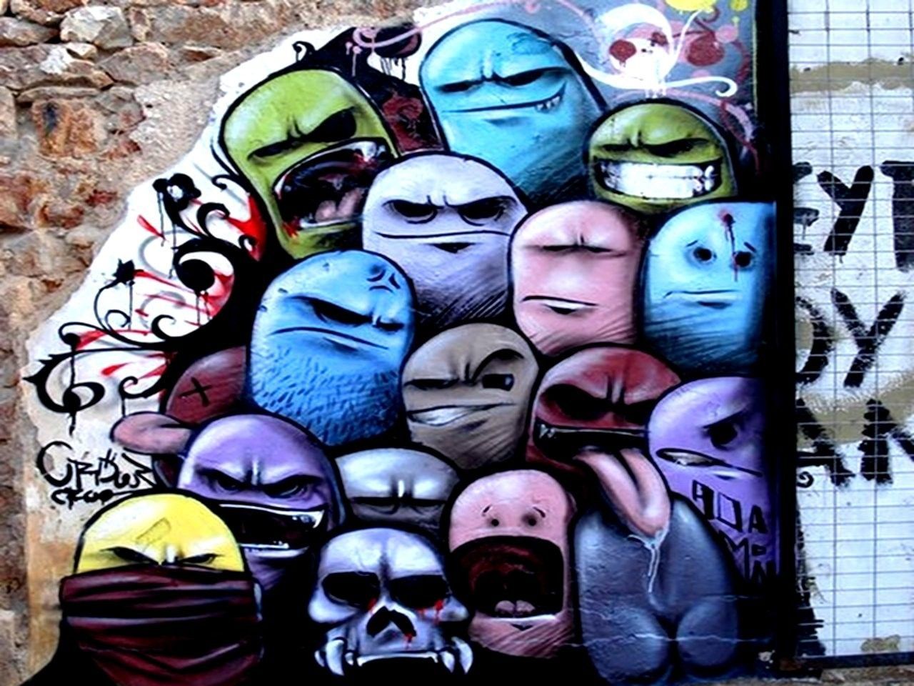Graffiti volti colorati muro, 1280x960 HD, Laptop