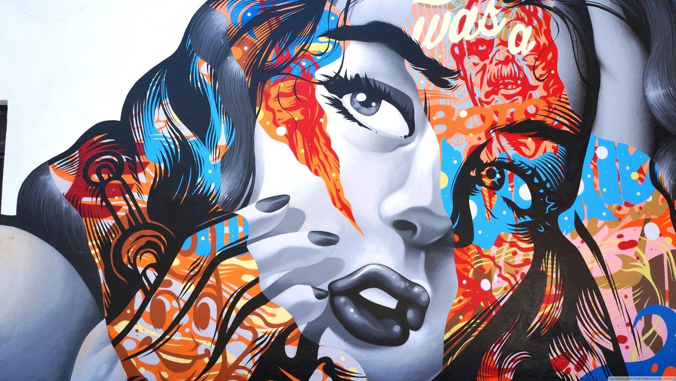 Murale graffiti volto donna, 1360x768 720p, Notebook