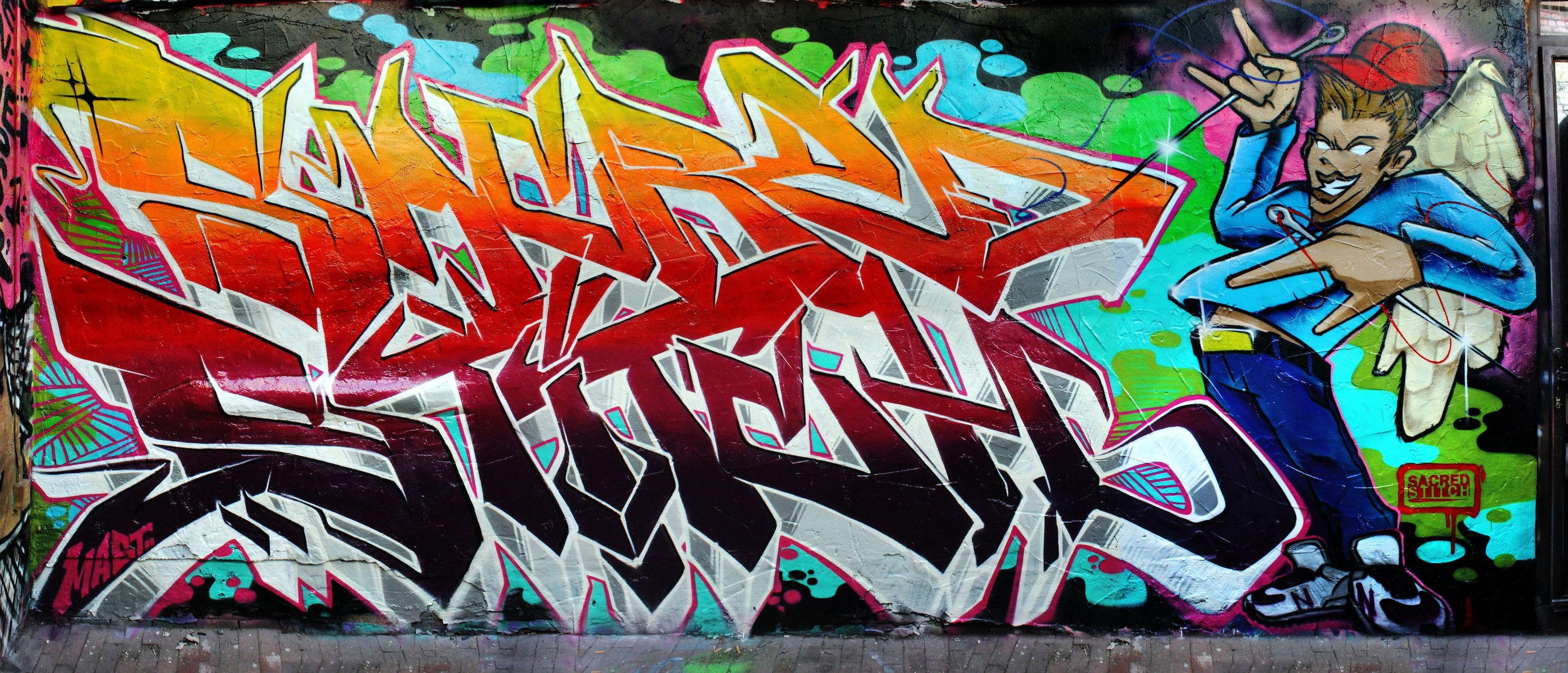 Murale graffiti colorato personaggio, 3030x1300 Panoramico, HP Laptop