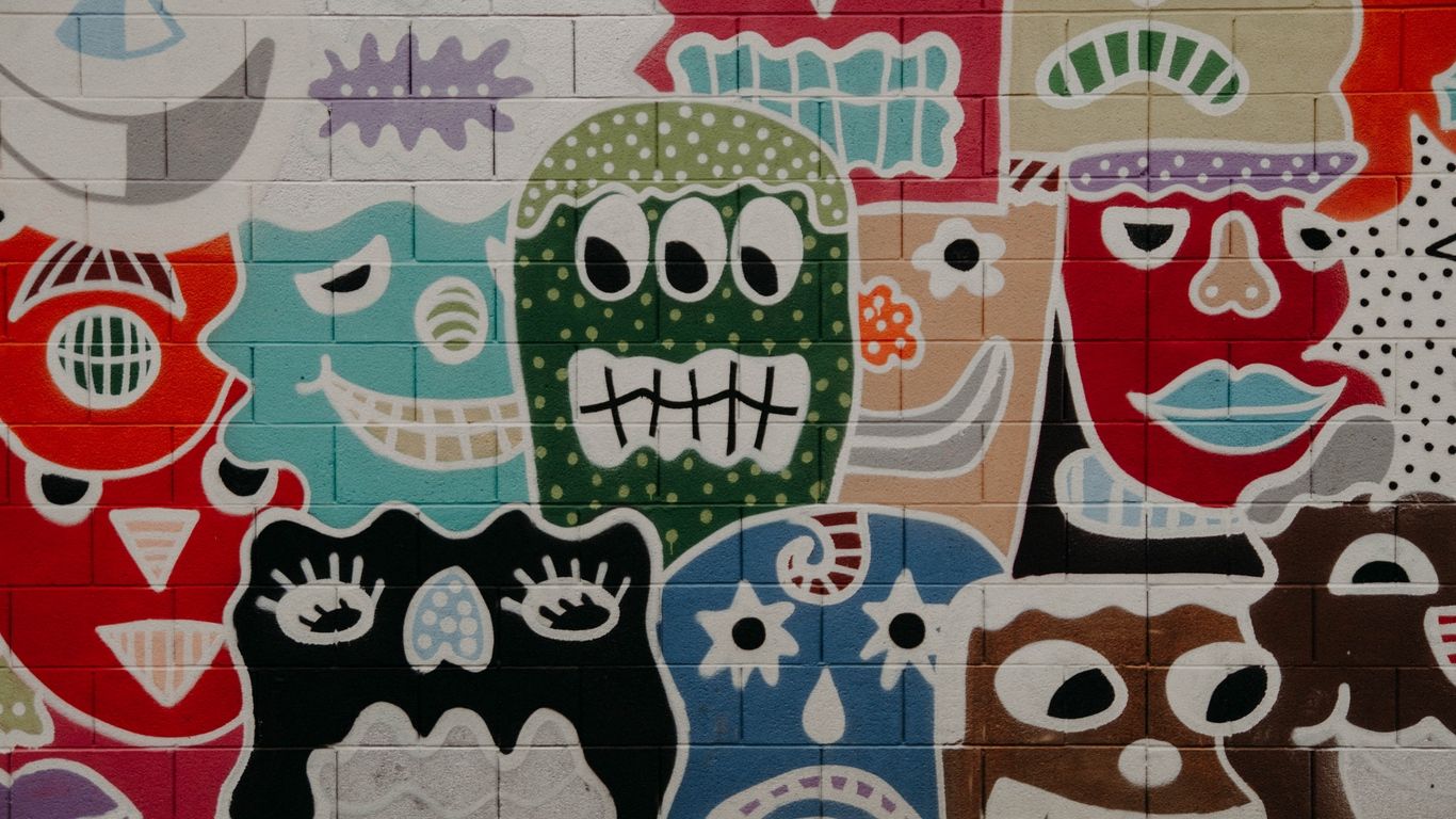Murale graffiti volti colorati, 1366x768 HD, MacBook Pro