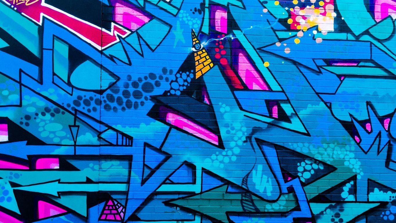 Graffiti astratto blu e rosa, arte urbana, 1366x768 720p, Dell XPS
