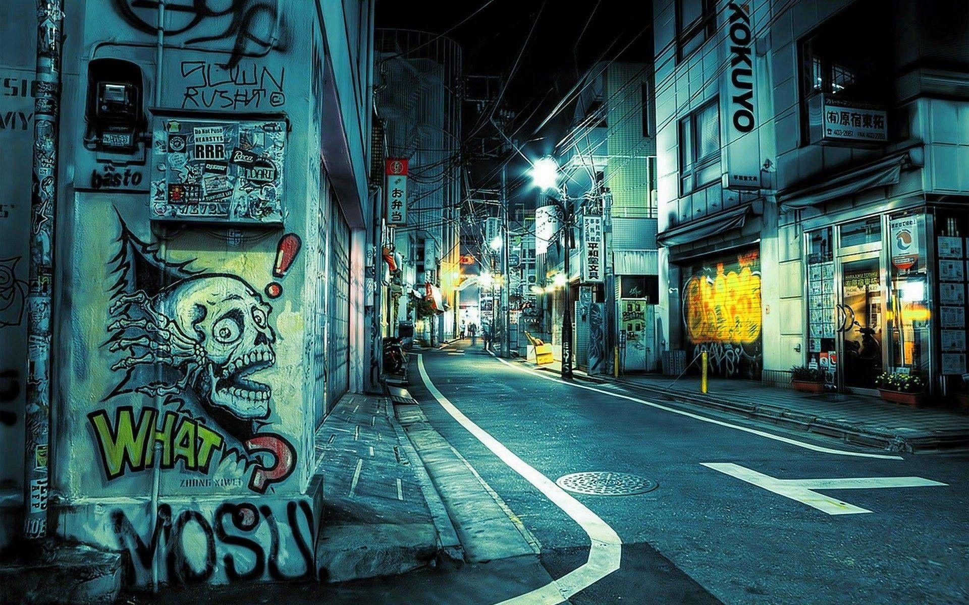 Vicolo notturno con graffiti, 1920x1200 Full HD+ WUXGA, Notebook