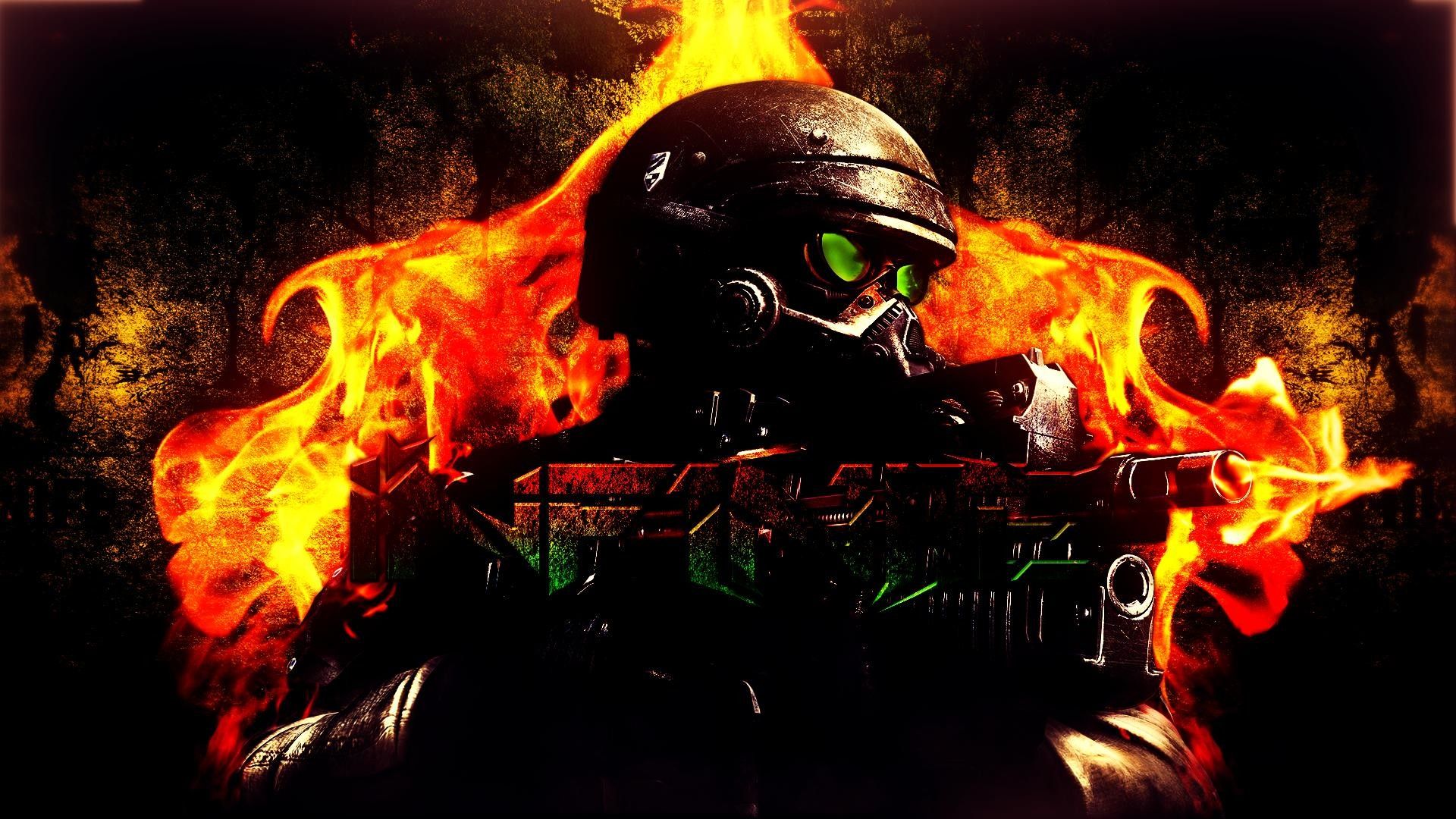 Soldato con casco e fiamme, 1920x1080 1080p, Desktop