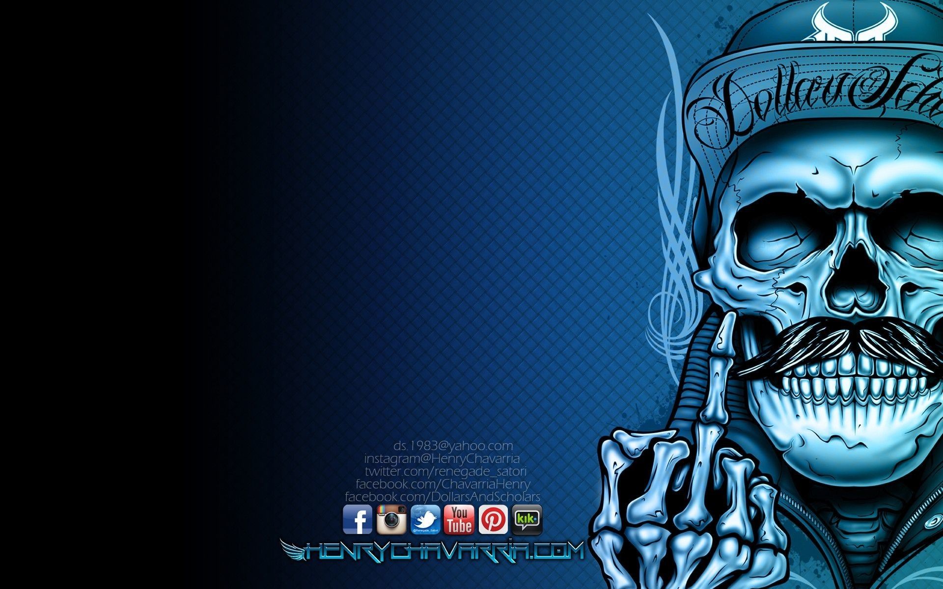 Teschio blu con baffi grafico, 1920x1200 Full HD+, PC Desktop