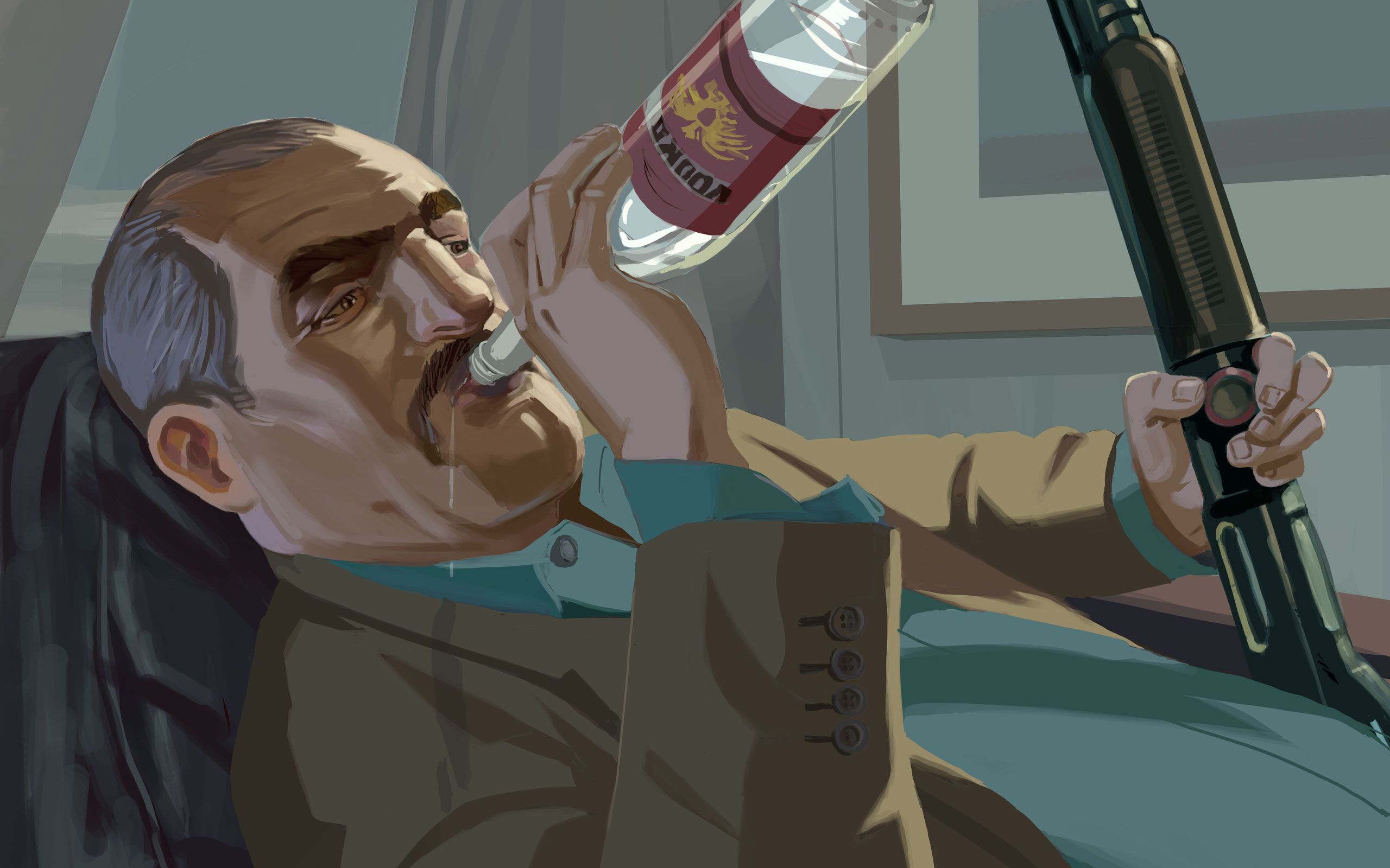 GTA 4 personaggio con vodka, 2560x1600 2K, Desktop