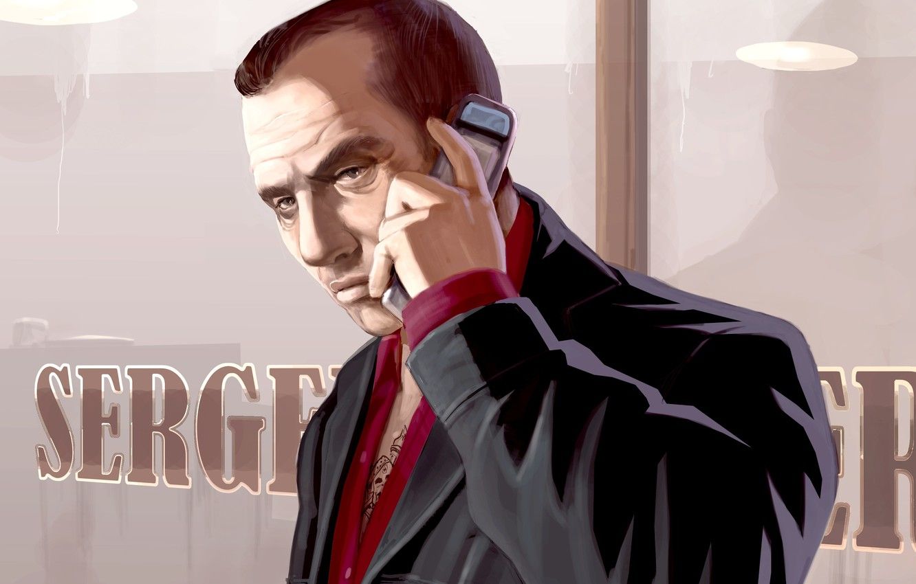 Personaggio GTA IV al telefono, 1332x850 HD, Desktop