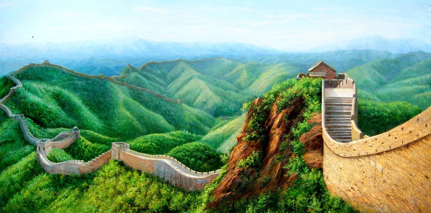 Grande Muraglia Cinese su colline verdi, 1400x692 720p, Laptop