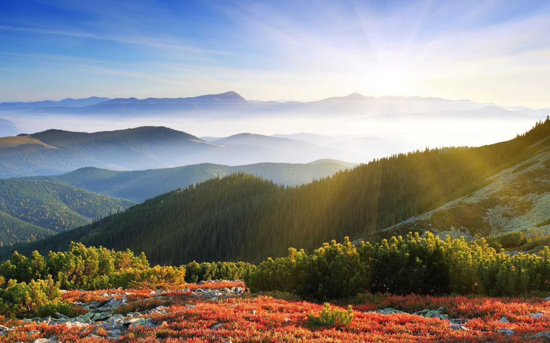 Montagne autunnali con foschia, 1920x1200 Full HD+ WUXGA, Laptop