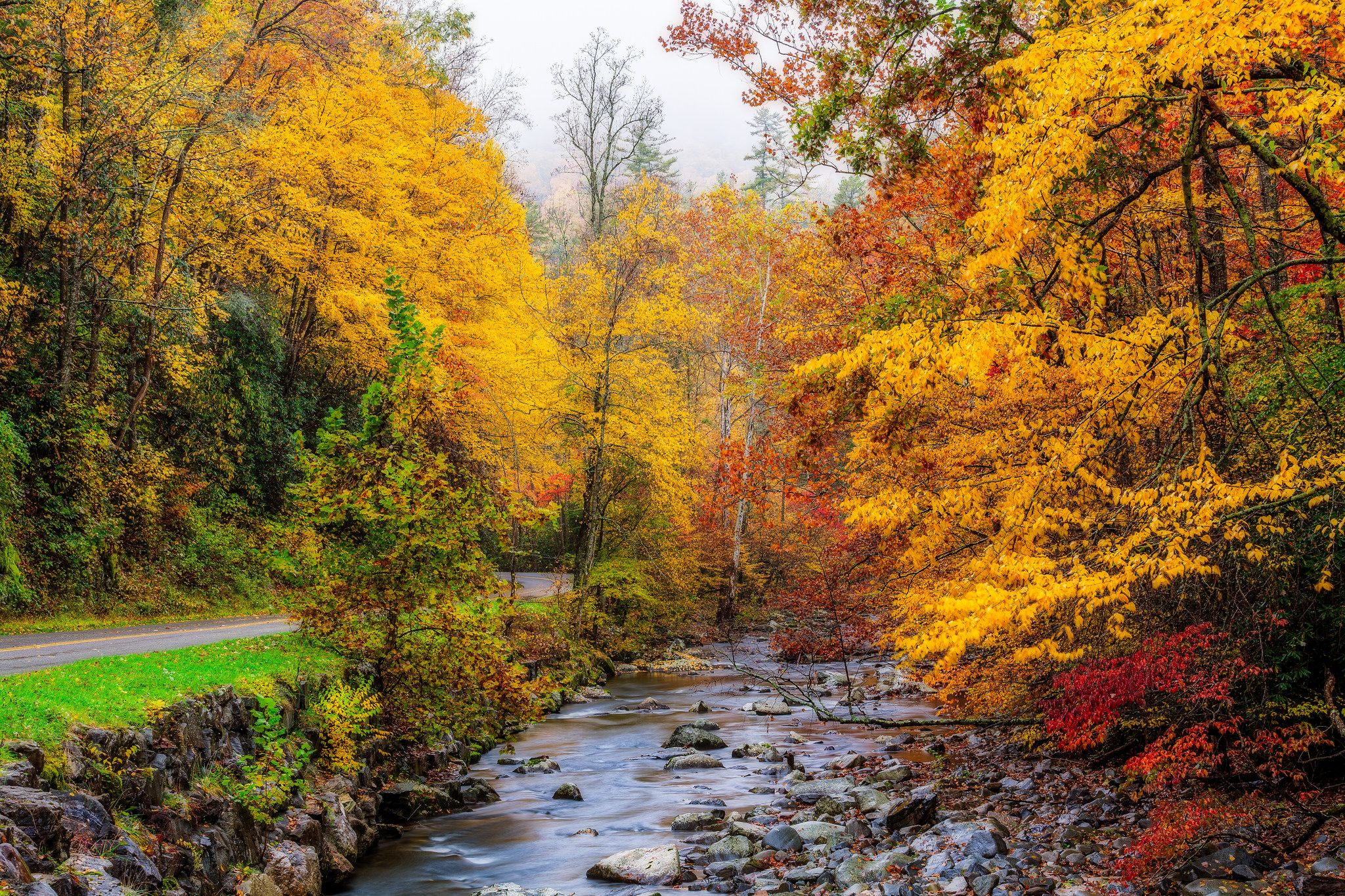 Ruscello foresta autunnale montana, 2048x1365 Hi-Res, Desktop