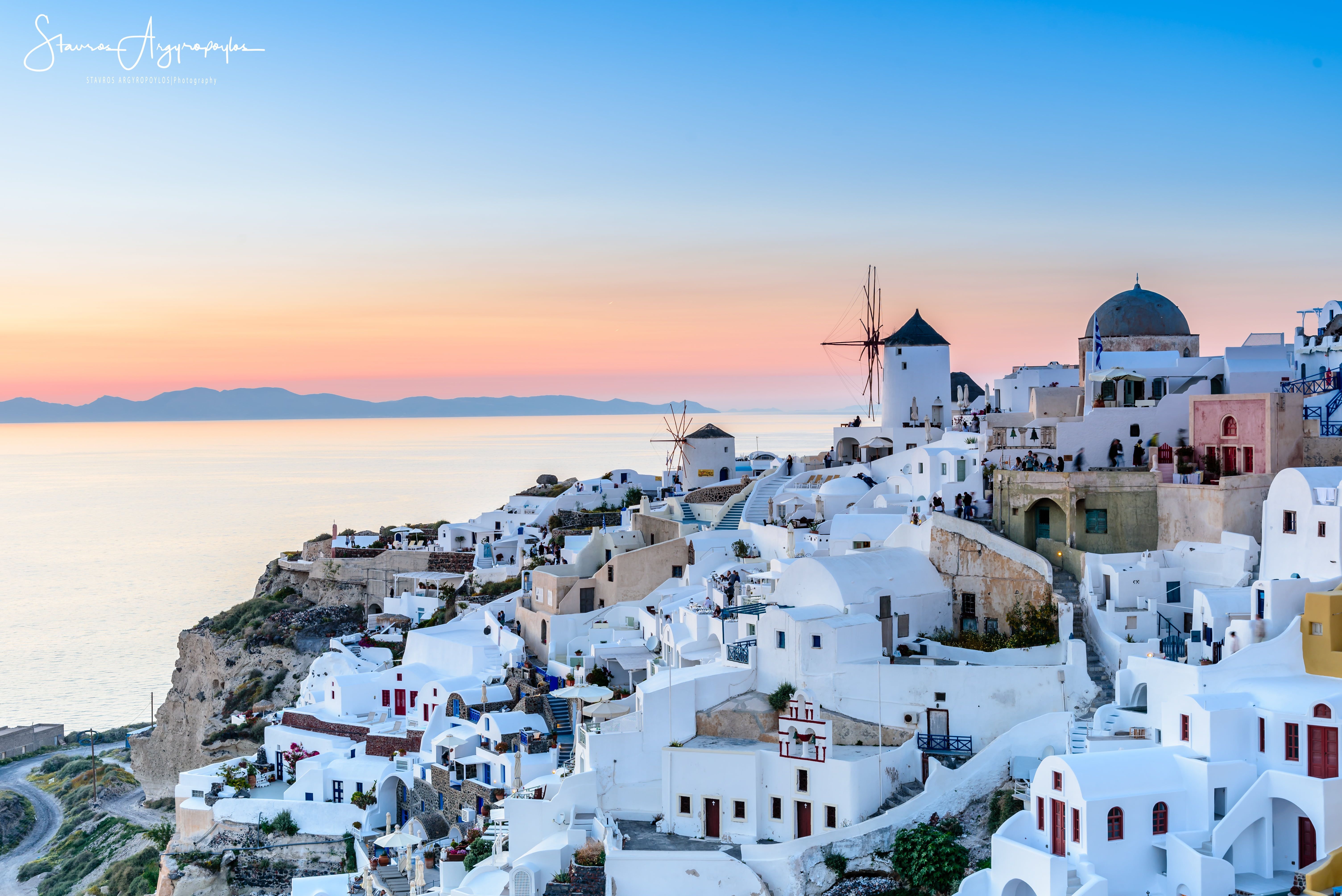 Santorini case bianche al tramonto, 6016x4016 Ultra HD, Monitor 4K