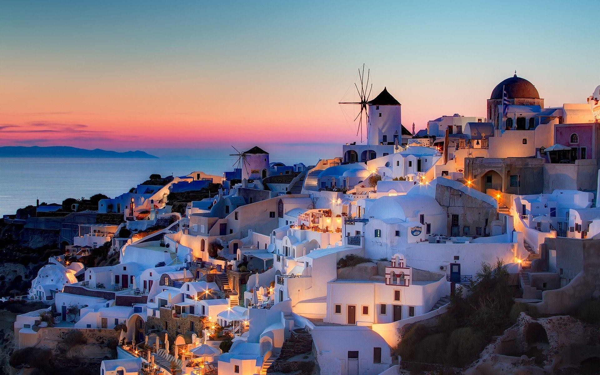 Santorini case bianche al tramonto, 1920x1200 WUXGA, Desktop