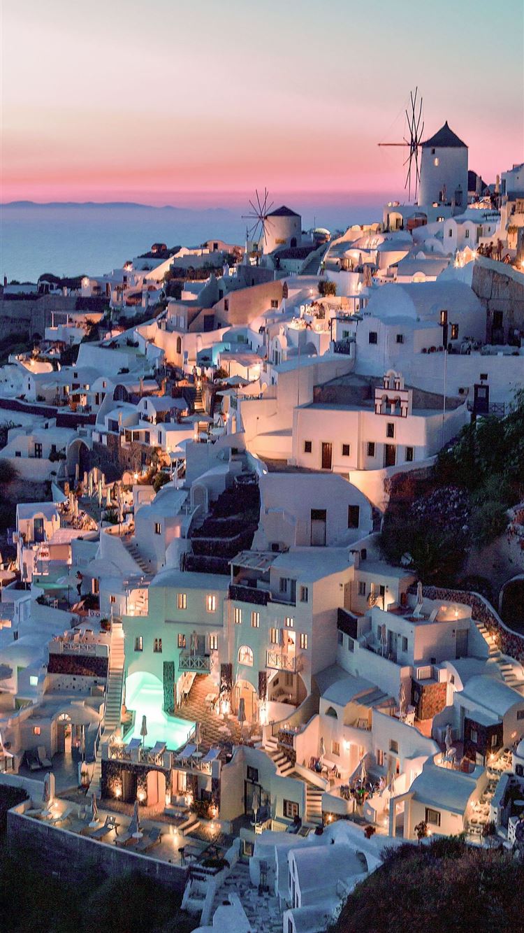 Santorini case bianche tramonto, 750x1334 Full HD Verticale, iPhone