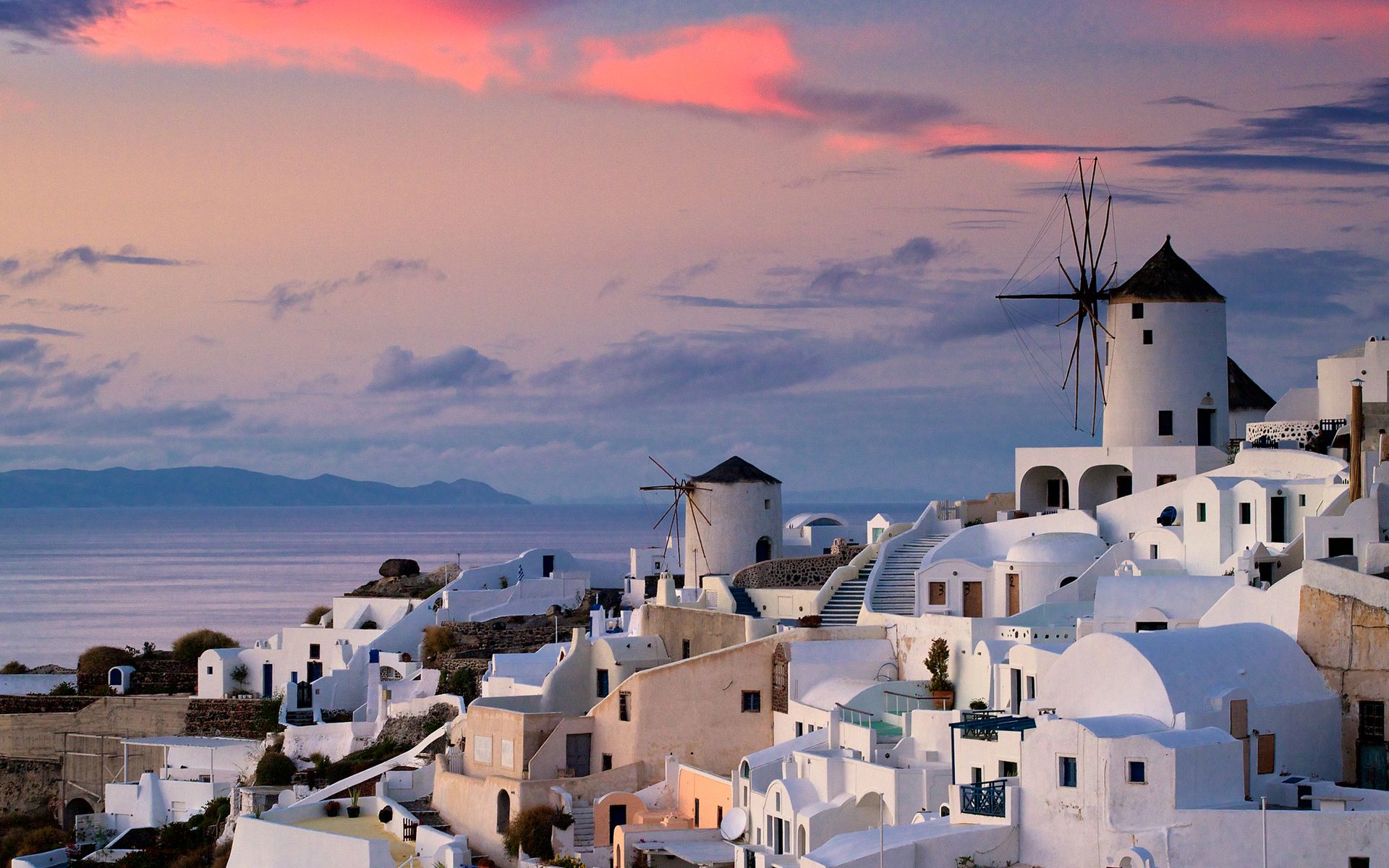 Santorini mulini a vento tramonto, 1920x1200 Full HD+ WUXGA, Desktop