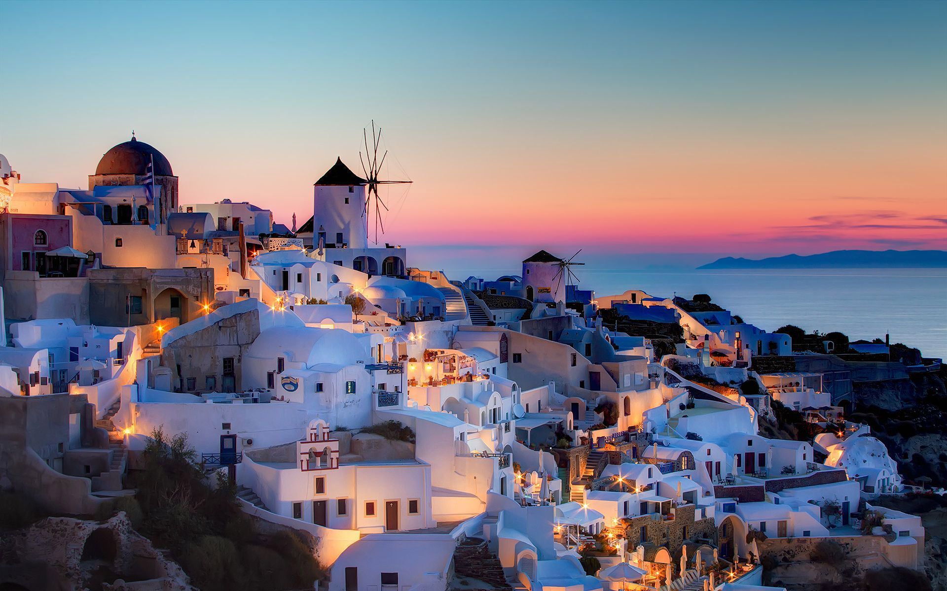 Santorini case bianche tramonto, 1920x1200 WUXGA, Desktop