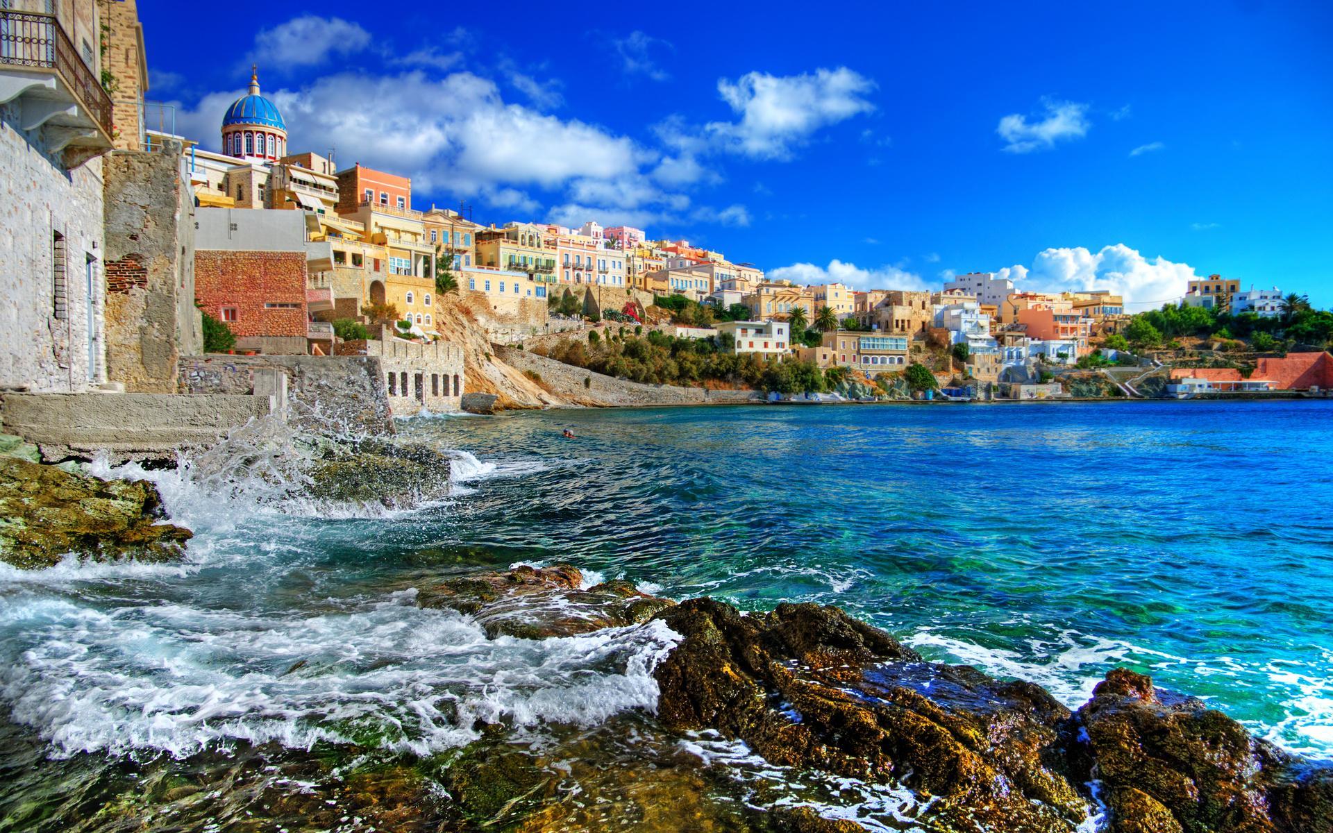 Villaggio costiero greco isola, 1920x1200 WUXGA, Laptop