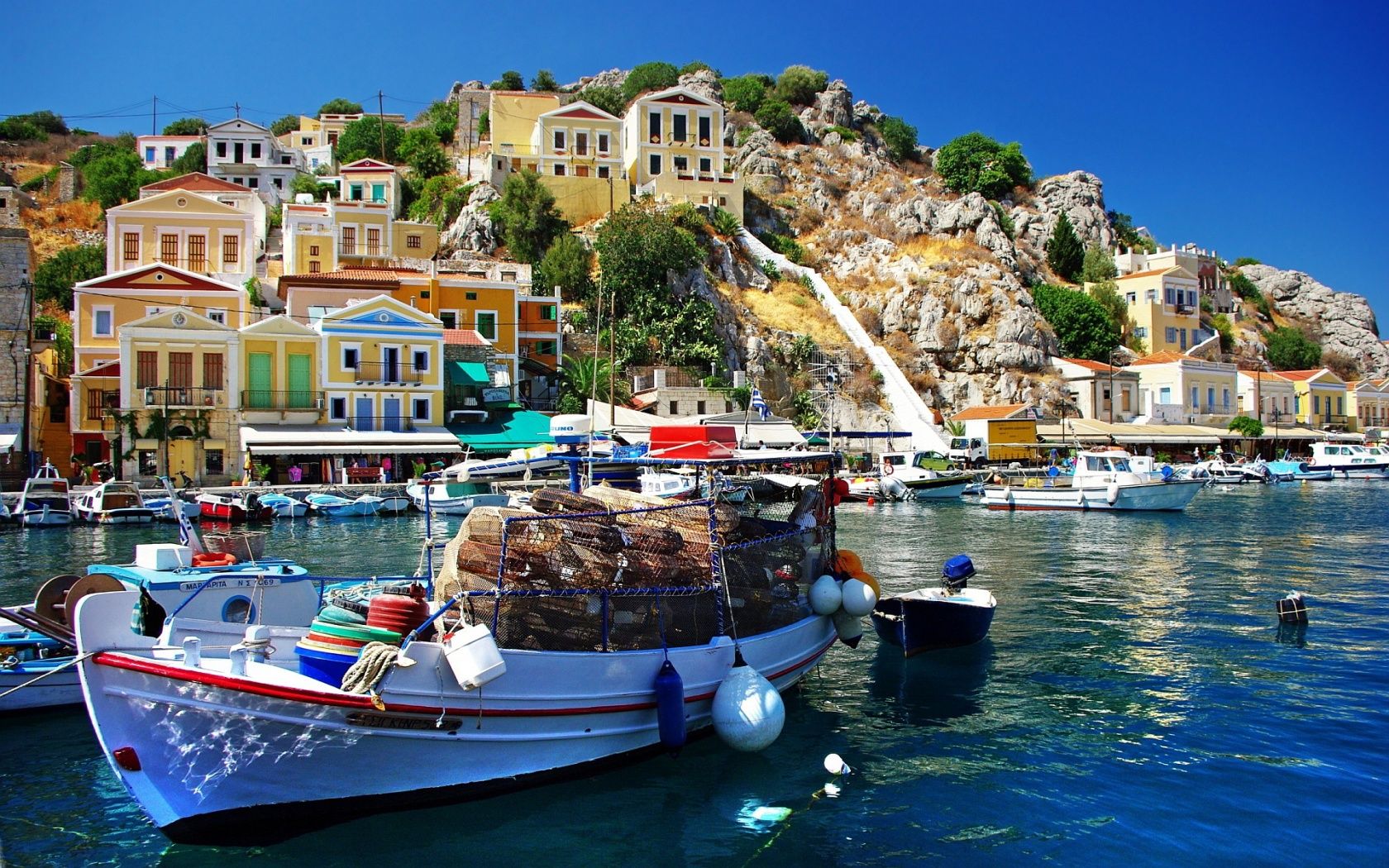 Porto greco con case colorate, 1680x1050 HD Ready, Desktop