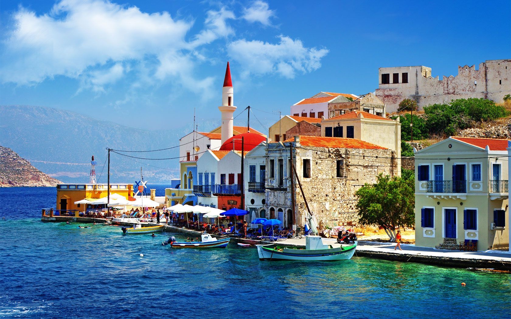 Molo grecia case colorate, 1680x1050 900p, Desktop