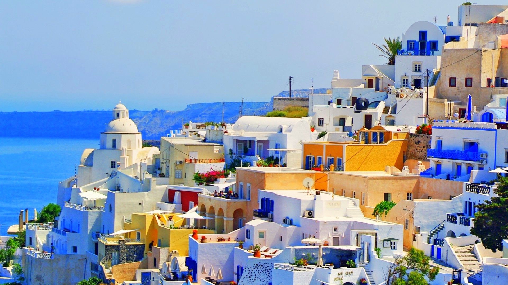 Santorini case colorate mare, 1920x1080 Full HD, Desktop