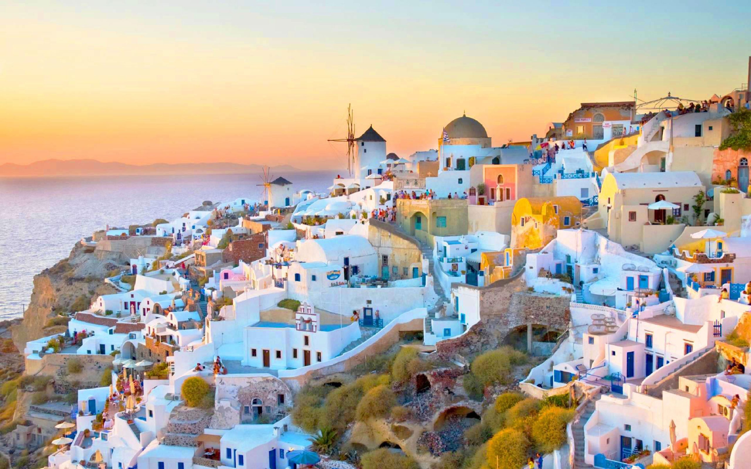 Villaggio Oia Santorini tramonto, 2560x1600 2K+, PC