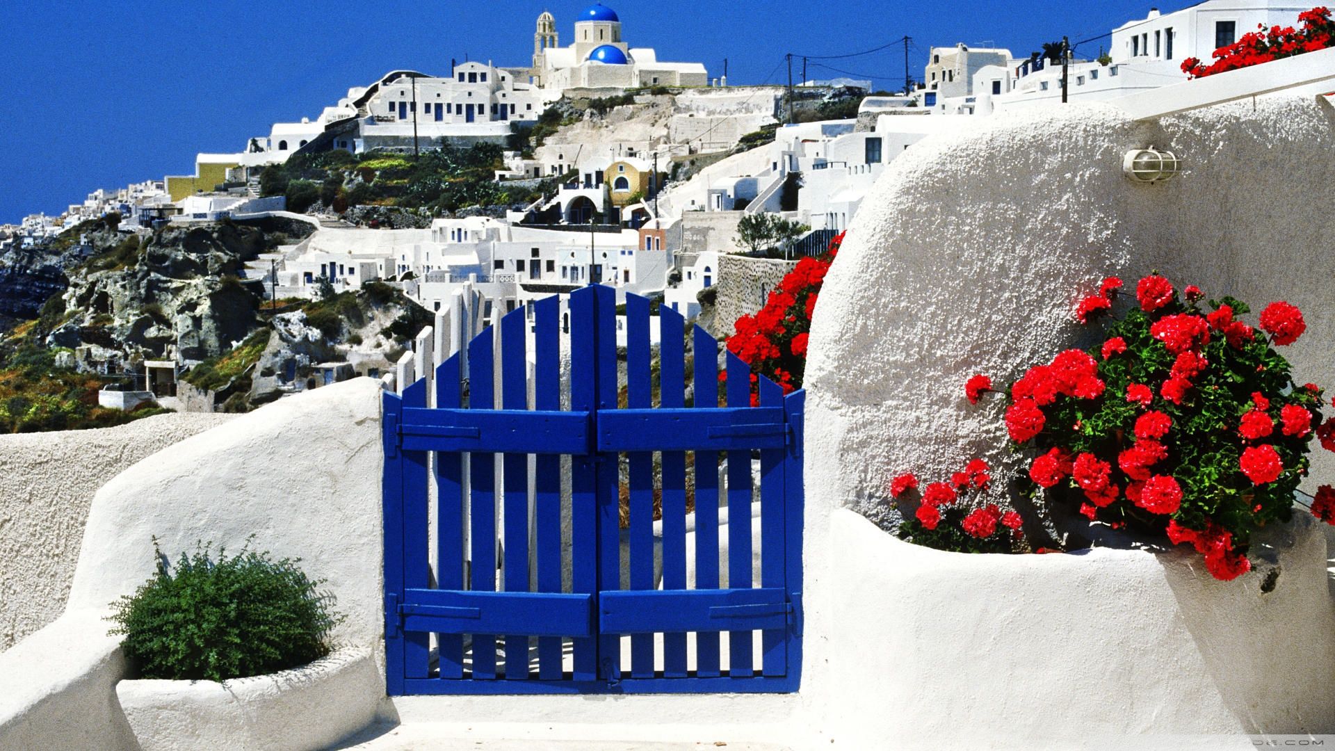 Cancello blu Santorini Grecia, 1920x1080 Full HD 1080p, PC