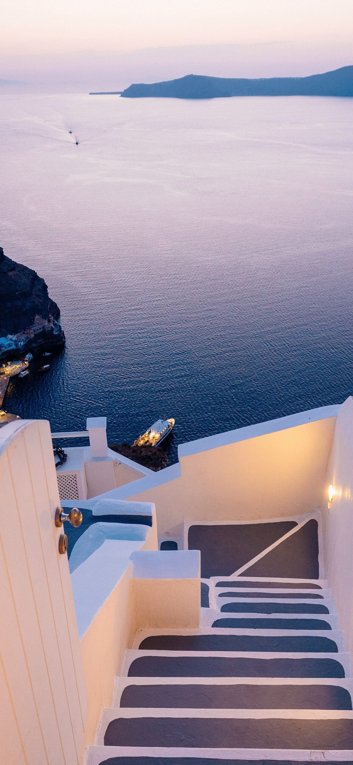 Scalinata bianca Santorini mare, 1183x2560 Full HD Verticale, Smartphone