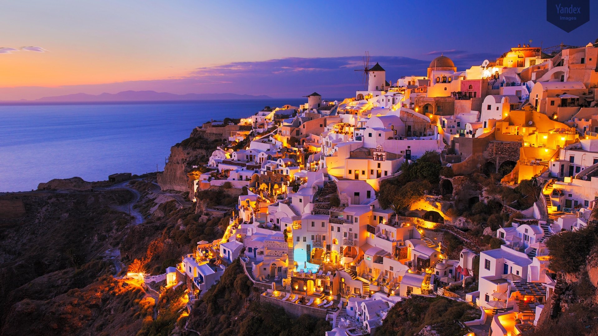 Santorini case bianche al tramonto, 1920x1080 Full HD, PC Desktop